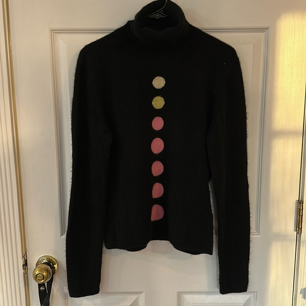 Black Turtleneck Sweater with Colorful Accents